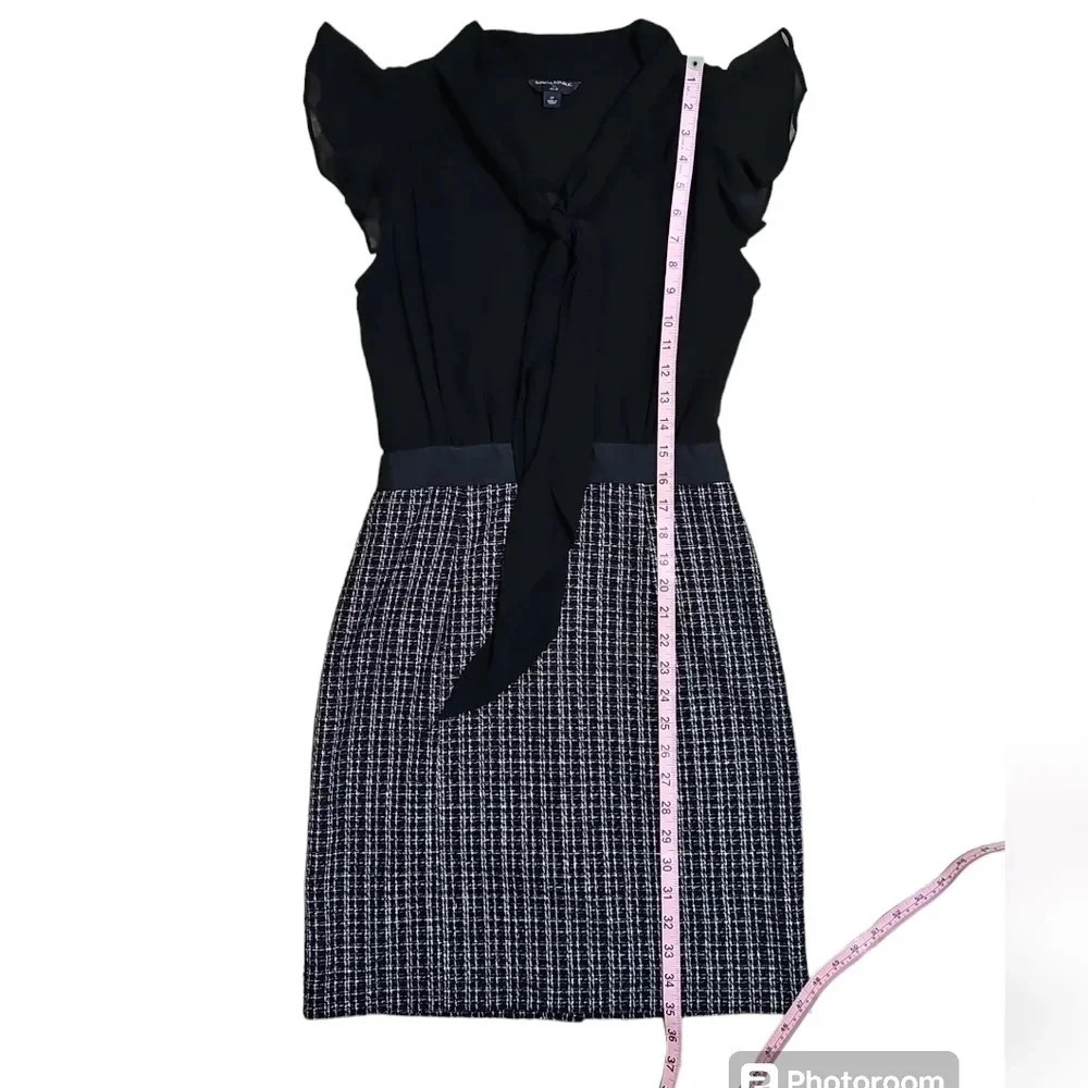 Banana Republic Petite 2P Cocktail Dress Black Tweed Wool Tie Neck Quiet Luxury - Picture 8 of 8